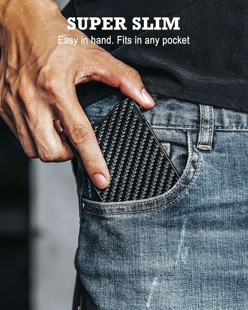 Minimalist Carbon Fiber Wallet Card Holder And Money Clip - RFID Block