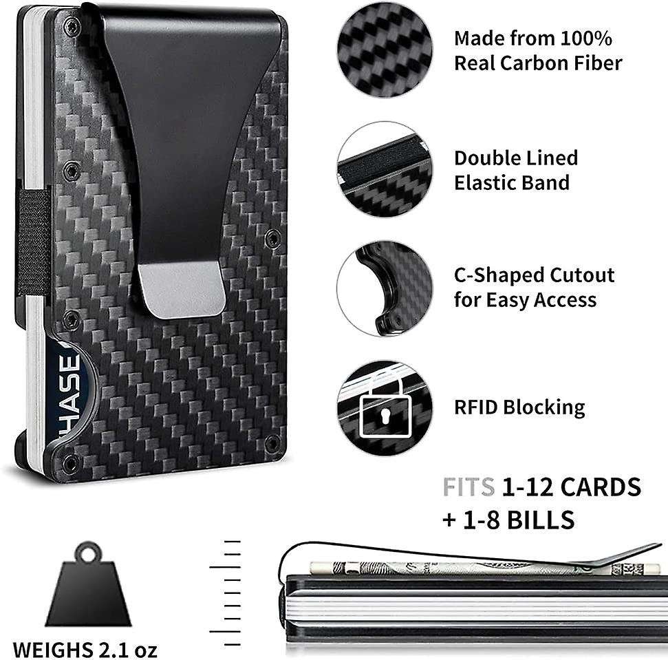 Minimalist Carbon Fiber Wallet Card Holder And Money Clip - RFID Block