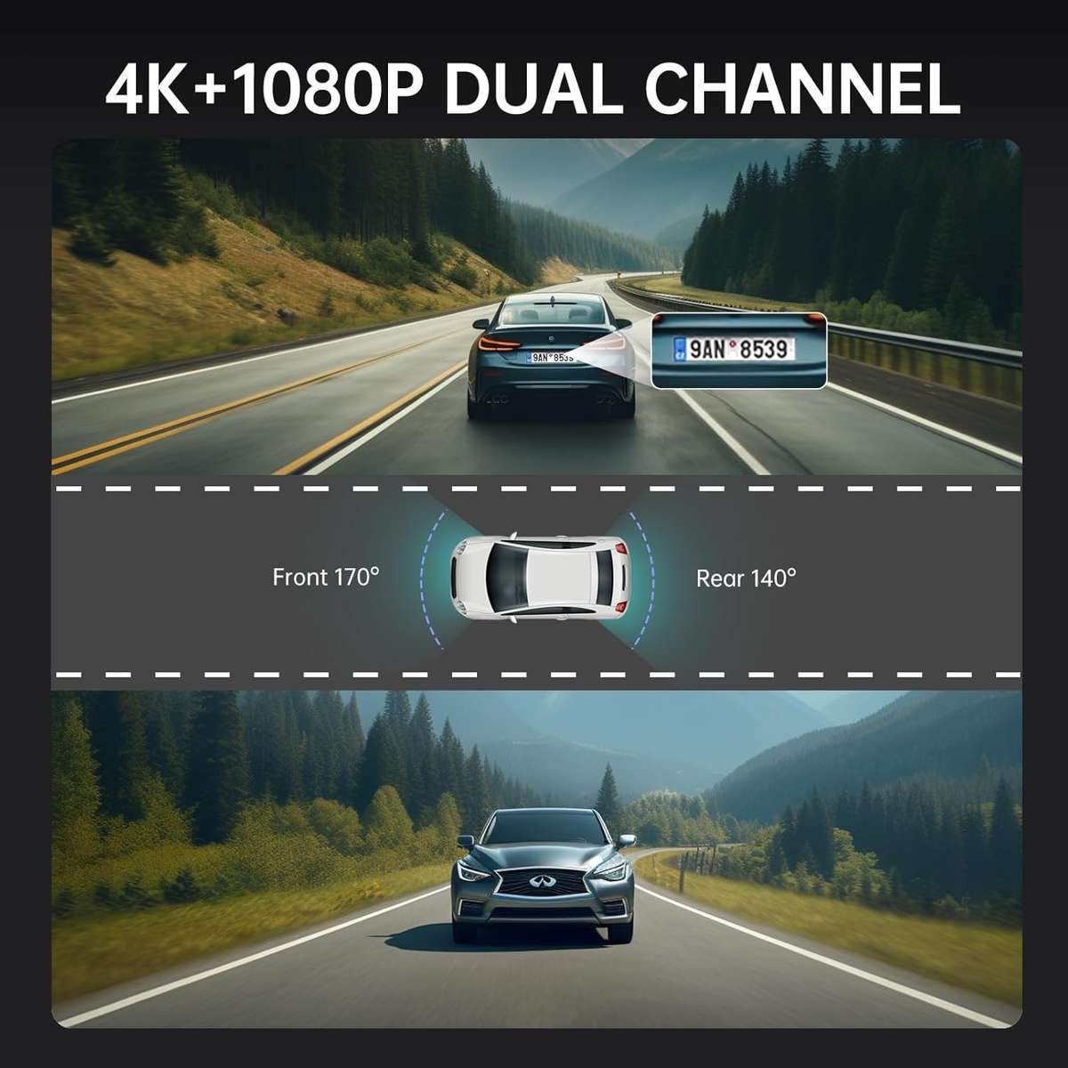 Rear View Mirror Camera 10 inch Dash Cam with 4K Rear and Voice Control  24H Parking Mode & Ni...