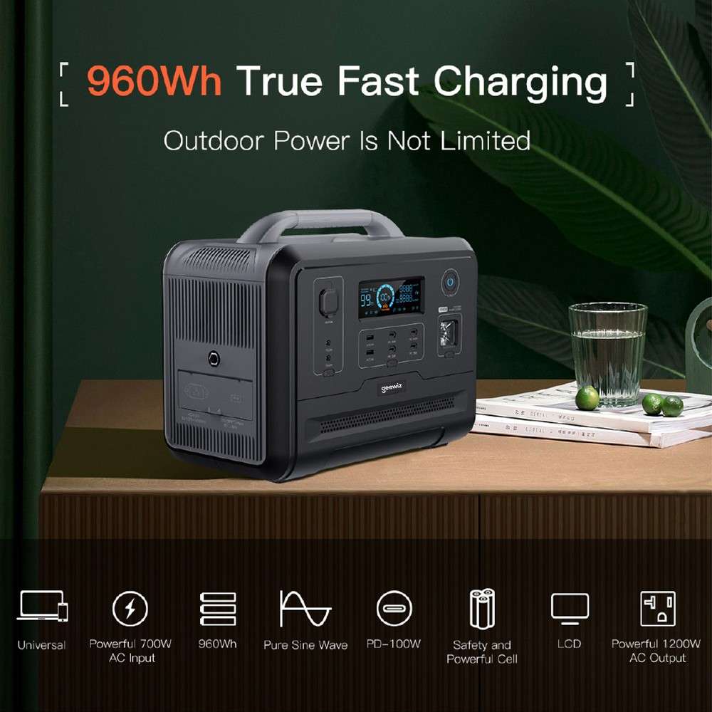 Geewiz 1200W Portable UPS Power Station Kit - 960Wh LIFEPO4 / Pure Sine Wave / 2HR Quick Charge -...