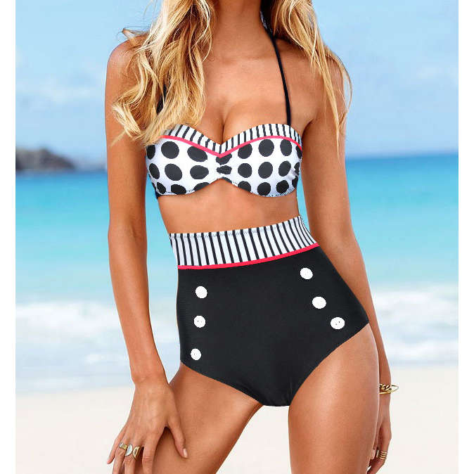 Push Up High Waist Black Polka Dot Bikini
