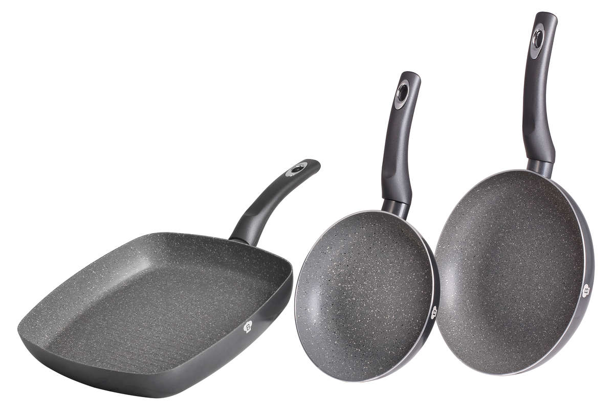 Blaumann ( From Hungary ) 3-Piece Marble Coating Fry Pan & Grill Pan Set - BL-3097