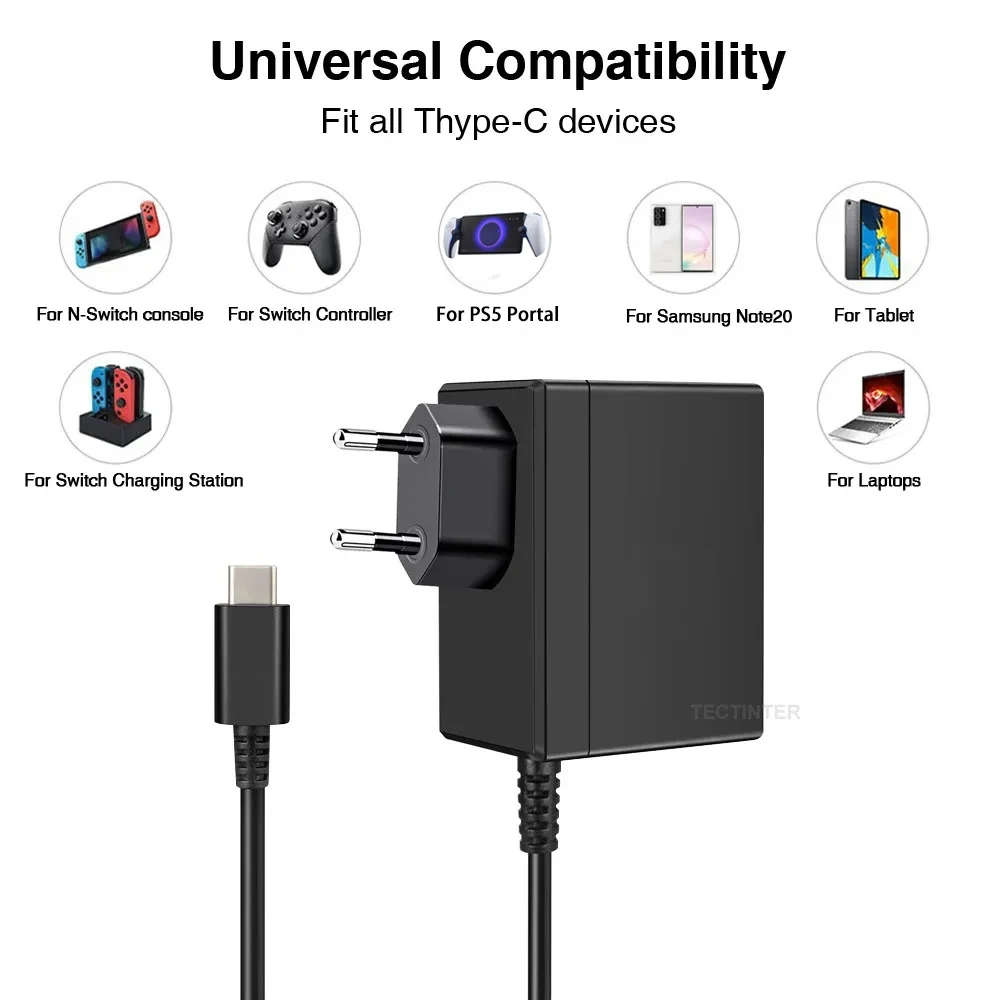 Nintendo Switch/Lite/Oled 15V/2.6A Type-C AC Adapter USB C Type C