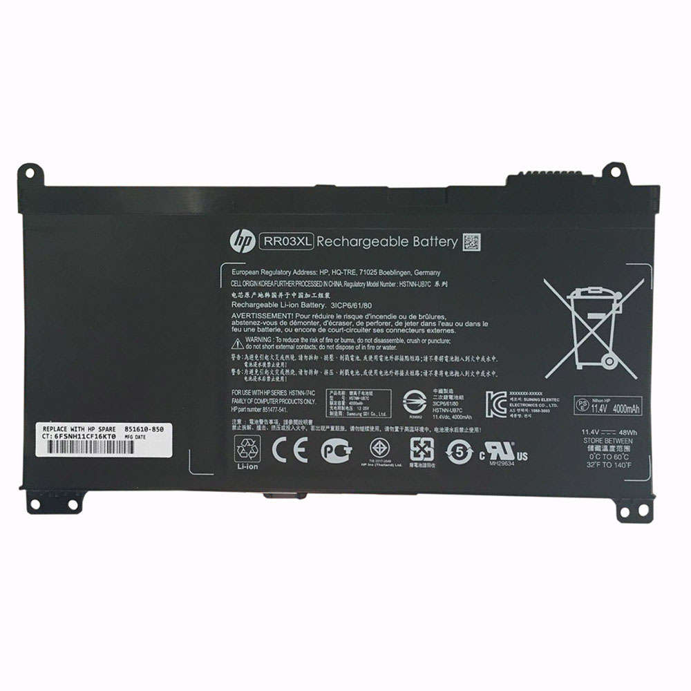 Replacement battery for Hp RR03XL ProBook 450 G4 11.1V Capacity: 48Wh