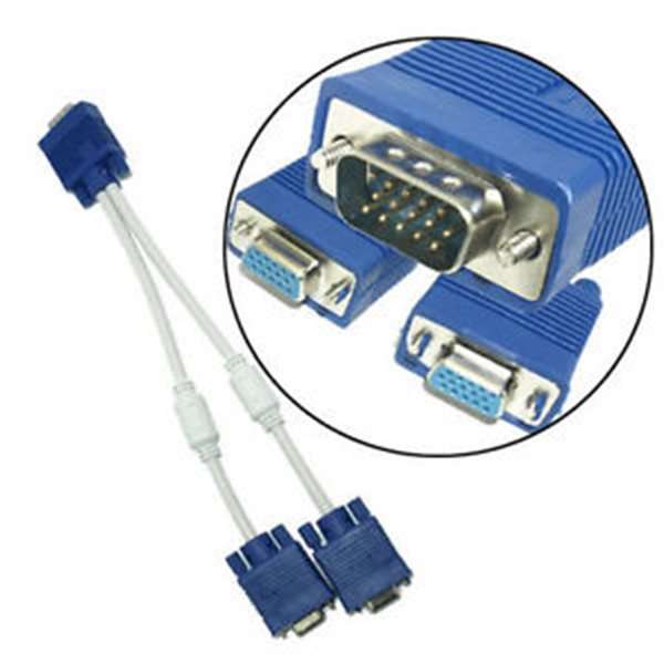 VGA Male to Female M/F Splitter Cable Adapter for 2 Monitors PC