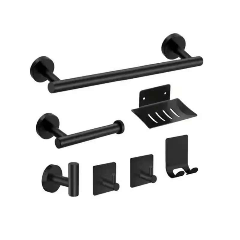Ewube Luxury Finish Wall Mounted 7 Piece Bathroom Accessories Set - Black