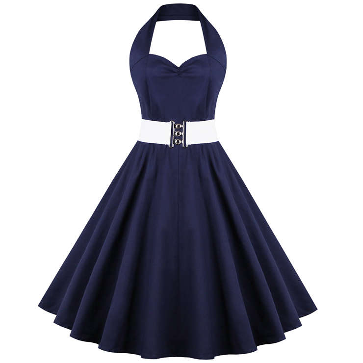 1950's Vintage Blue Halter Casual Swing Dress