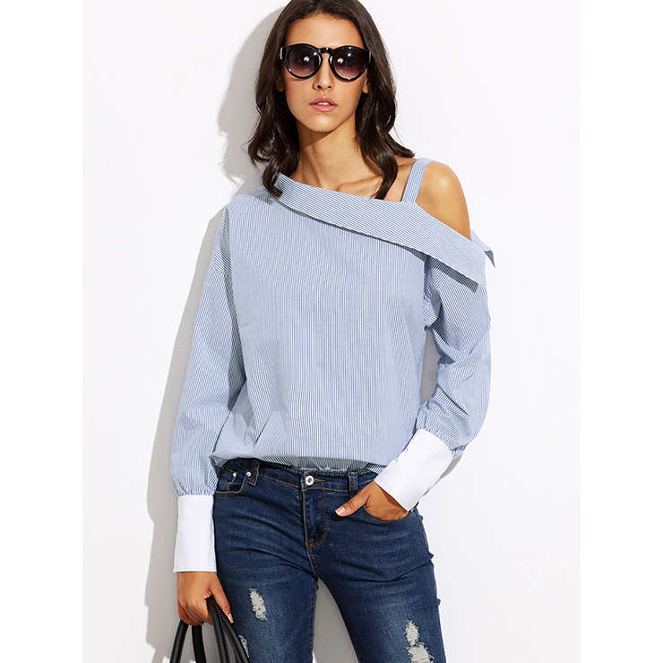 Sexy Stripe Off the Shoulder Long Sleeve Blouse