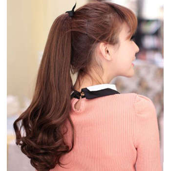 Fashion Red-Brown Beauty Straight Ponytail Wig with Tie