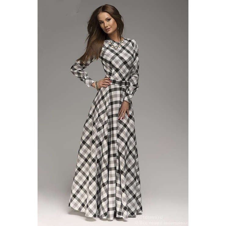 Classic Vintage Paid Long Sleeve Maxi Casual Dresses