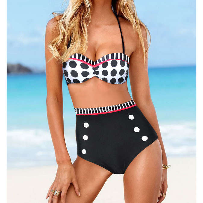 Push Up High Waist Black Polka Dot Bikini
