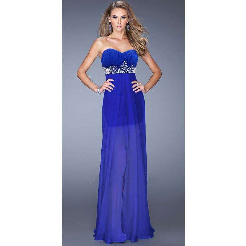 Sexy Noble Royalblue Sweetheart Neck Empire Waist Beading Chiffon Floor-length Gown