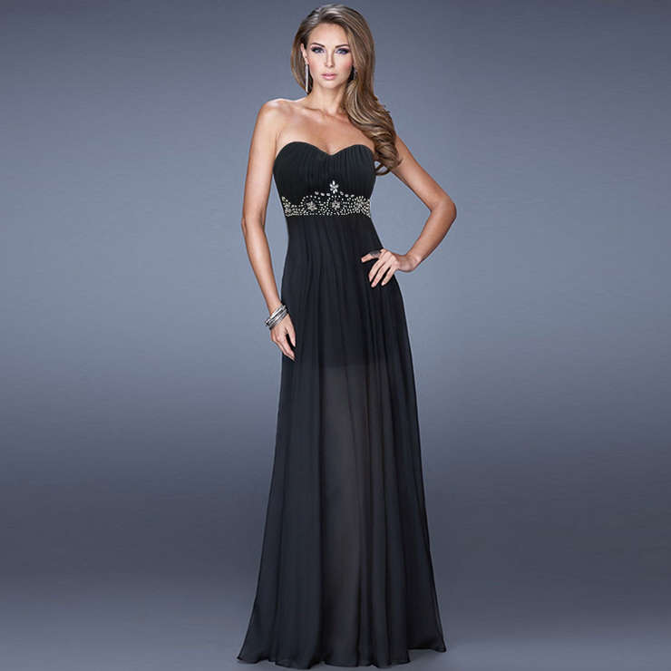 Sexy Noble Black Sweetheart Neck Empire Waist Beading Chiffon Floor-length Gown