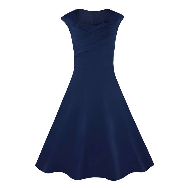 1950's Vintage Retro Dark-Blue Cotton Party Cocktail Swing Tea Dress