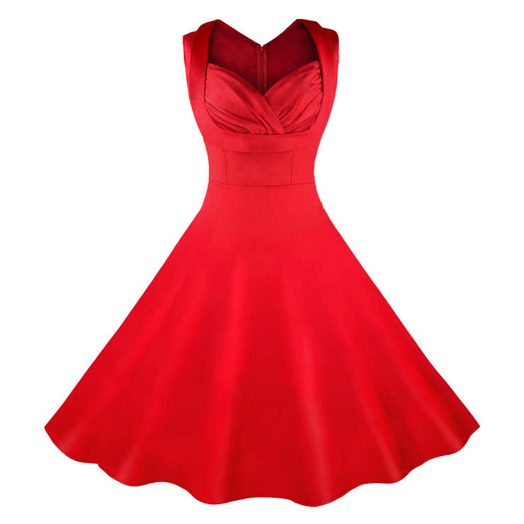 Women's 1950's Vintage Wine-Red Cut Out V-Neck Casual Party Cocktail Dress