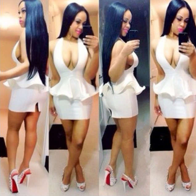 Plunge Bodycon Halter Peplum Dress