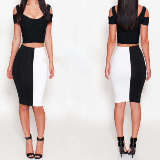 Cutout Short Sleeve Color Block Skirt Set