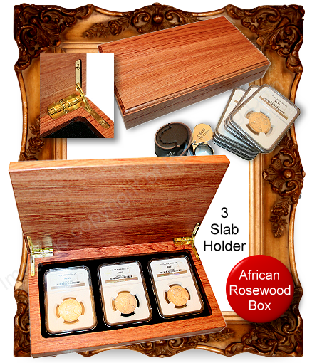 *#* Slabbed Collection - 3 Slabbed Coin Holder - African Rosewood Case *#*