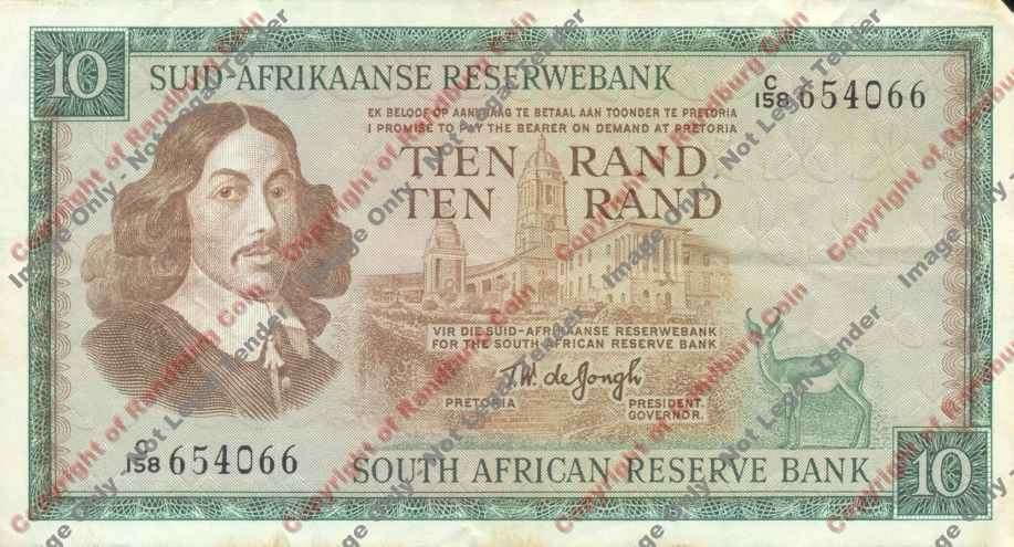 *#* TW de JONGH - 1st Issue - 10 Rand Afr/Eng - VF+ *#*