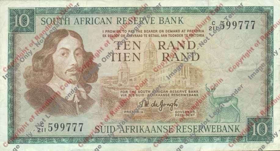 *#* TW de JONGH - 1st Issue - 10 Rand Eng/Afr - VF *#*