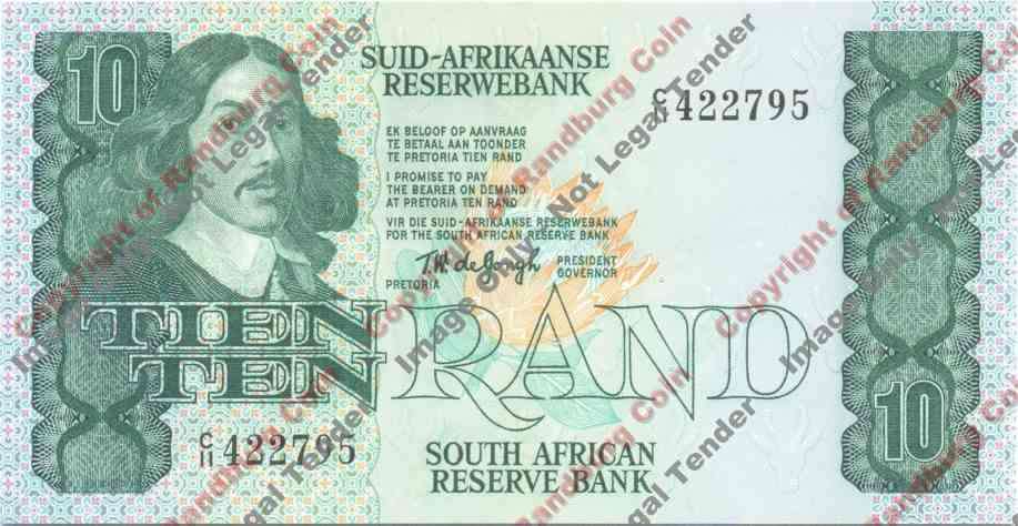 *#* TW de JONGH - 4th Issue - 10 Rand - EF (Unc note with stain) *#*