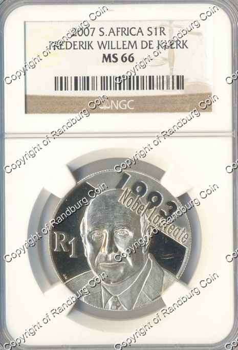 *#* 2007 NGC SLABBED UNCIRCULATED DE KLERK  R1 SILVER MS 66 Minted 882 *#*