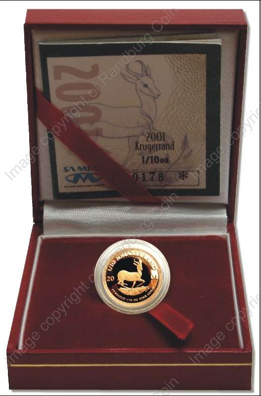 *#* 2001 SA Gold Proof Kruger Tenth oz in Red Box with Certificate *#*