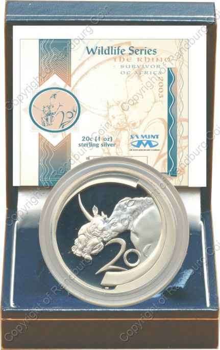 *#* 2003 Silver Wildlife African Rhino Proof 20 cent (1oz) *#*