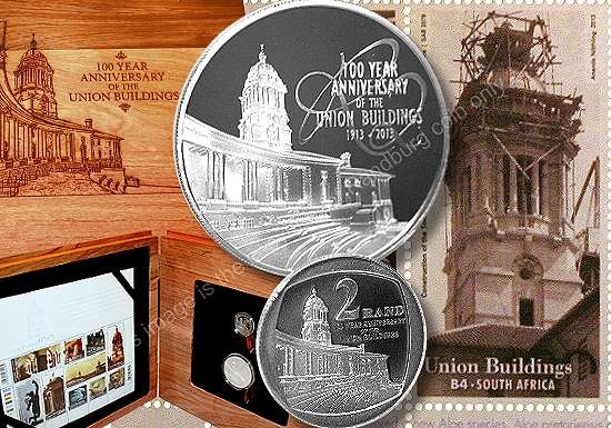 *#*2013 Protea Silver R2 and R2 Proof Coin Union Building 100Yr  Set *#*