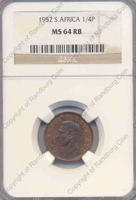 *#* LOW START Catalogue Price + Grading Fee - 1952 NGC QUARTER PENNY SLABBED MS 64 RB *#*