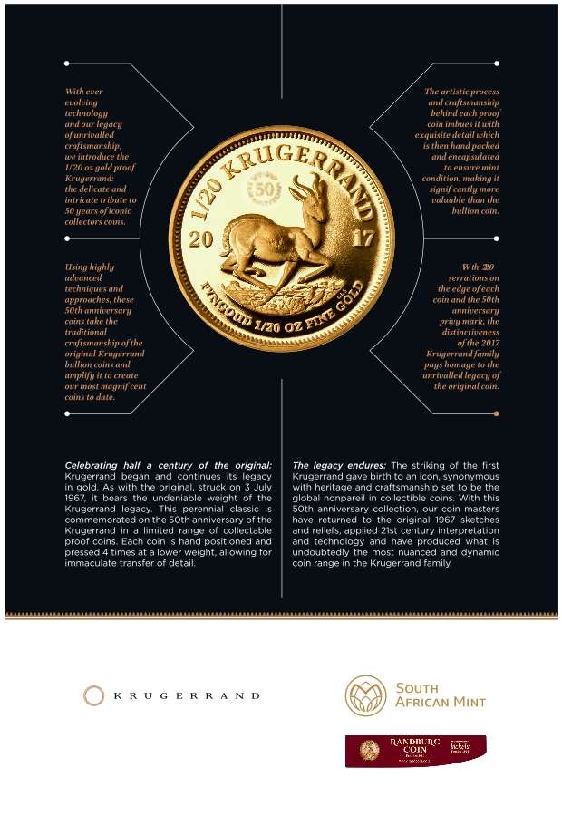 *#* 1/20th oz Krugerrand Proof With 50 Year Mintmark!! -  Retail now at R1,900 *#*