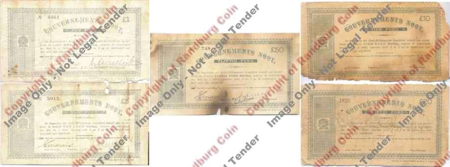 *#* Gouvernements Noote - Pretoria - Een, Vijf, Tien, Twintig en Vijftig Ponde Set *#*