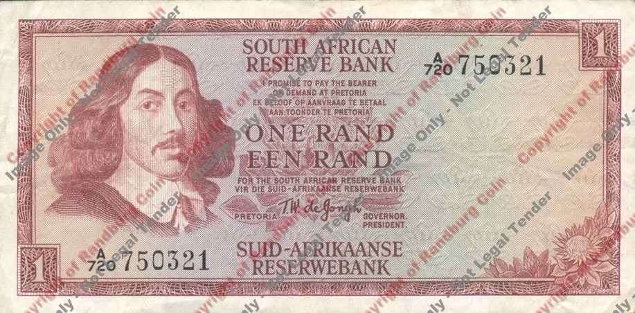 *#* TW de JONGH - 1st Issue - 1 Rand 1972 - Eng/Afr - VF - see description *#*