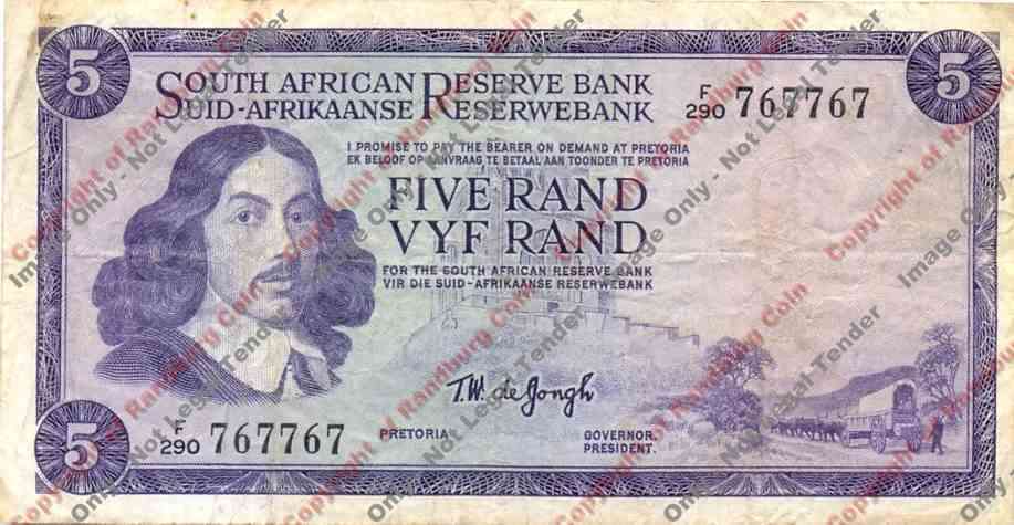 *#* TW de JONGH - 3rd Issue - 5 Rand - Eng/Afr - F+ - a bit dirty *#*