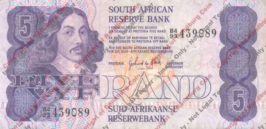 *#* GPC De Kock 3rd Issue - Five Rand 1984 Note F+ *#*