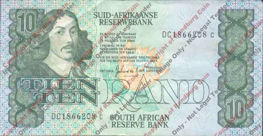 *#* GPC De Kock 3rd Issue - 1985 Ten Rand Note VF+ *#*