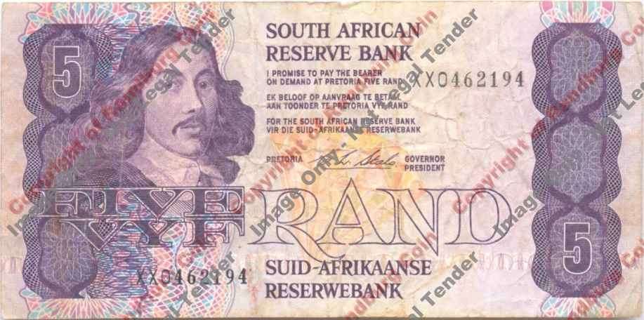 *#* CL Stals 1st Issue - Five Rand XX Replacement Note - F - Edge tears in top border *#*