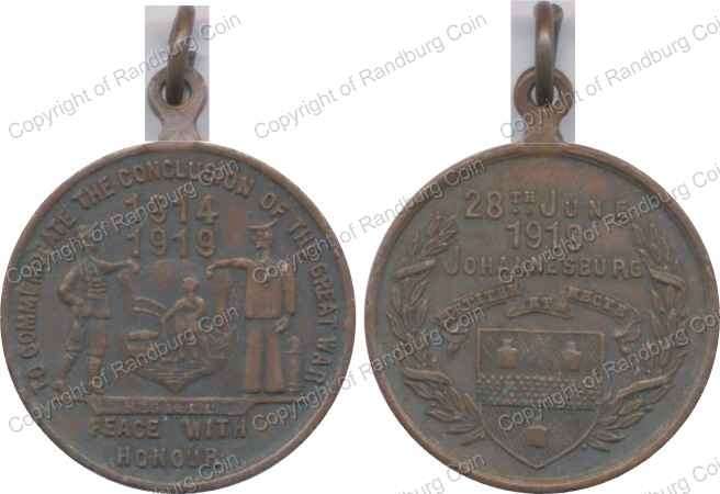 *#* SA 1919 Johannesburg Celebrating the Conclusion of WW1 Commemorative medal *#*