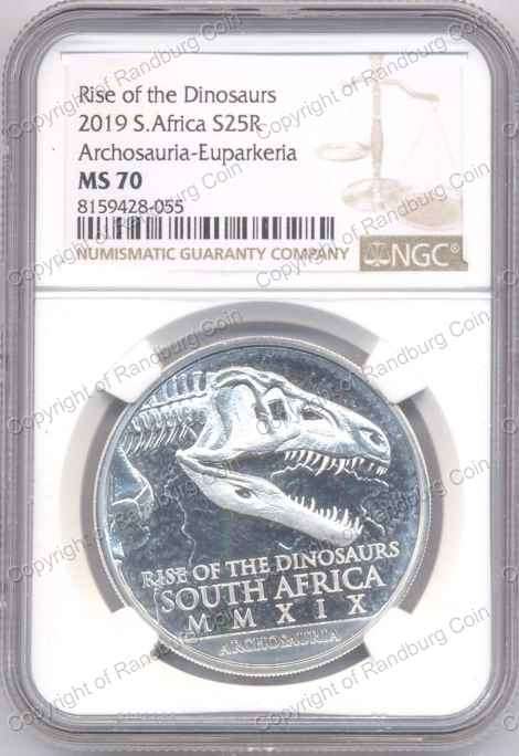 FREE SHIPPING - 2019 Fine Silver 1oz Proof R25 B/Unc Natura Palaeontological Series Euparkeria MS70