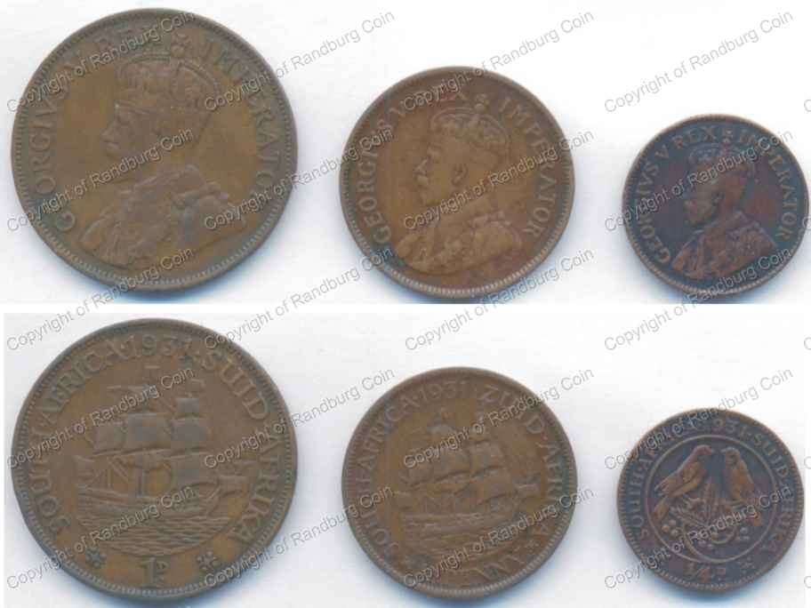 *#* 1931 Copper Coins - Ungraded (1/2P is Zuid the other 2 coins are Suid)*#*
