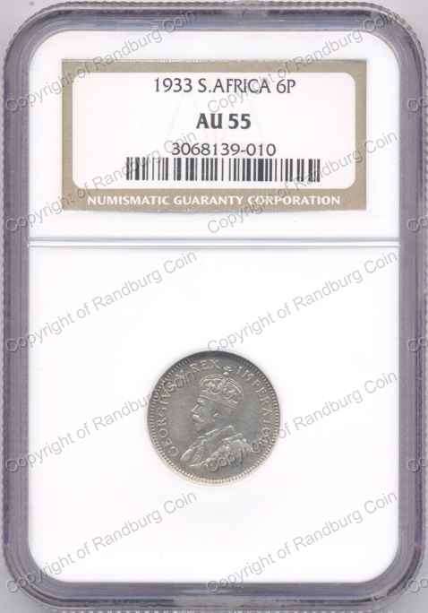 *#* 1933 NGC SIXPENCE SLABBED AU 55 *#*