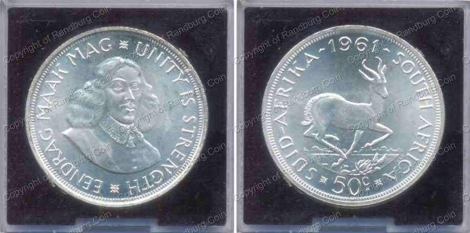 *#* 1961 South African Silver 50 Cents in perspex holder *#*