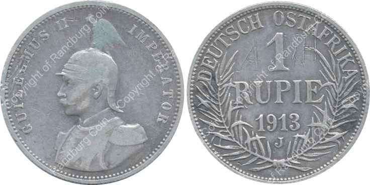 *#* German East Africa 1913J - Silver 1 Rupie - Grafitti on reverse *#*
