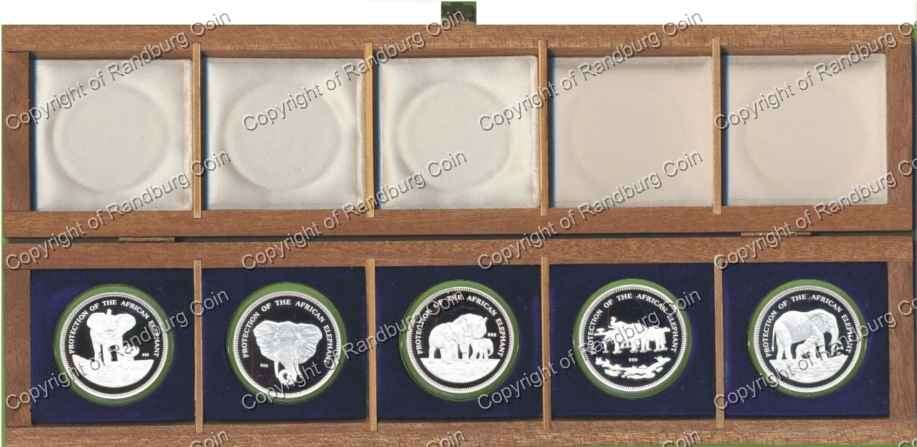 *#* 1993 Uganda Silver (.999-152.3gr) 2000 Shillings Elephant Protection Proof Coins Set