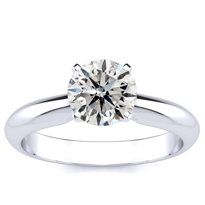 **R96000***CERTIFIED *1.26 Carat Round Diamond Solitaire Ring 14K White Gold Sizes 4-9 Quality I, I2