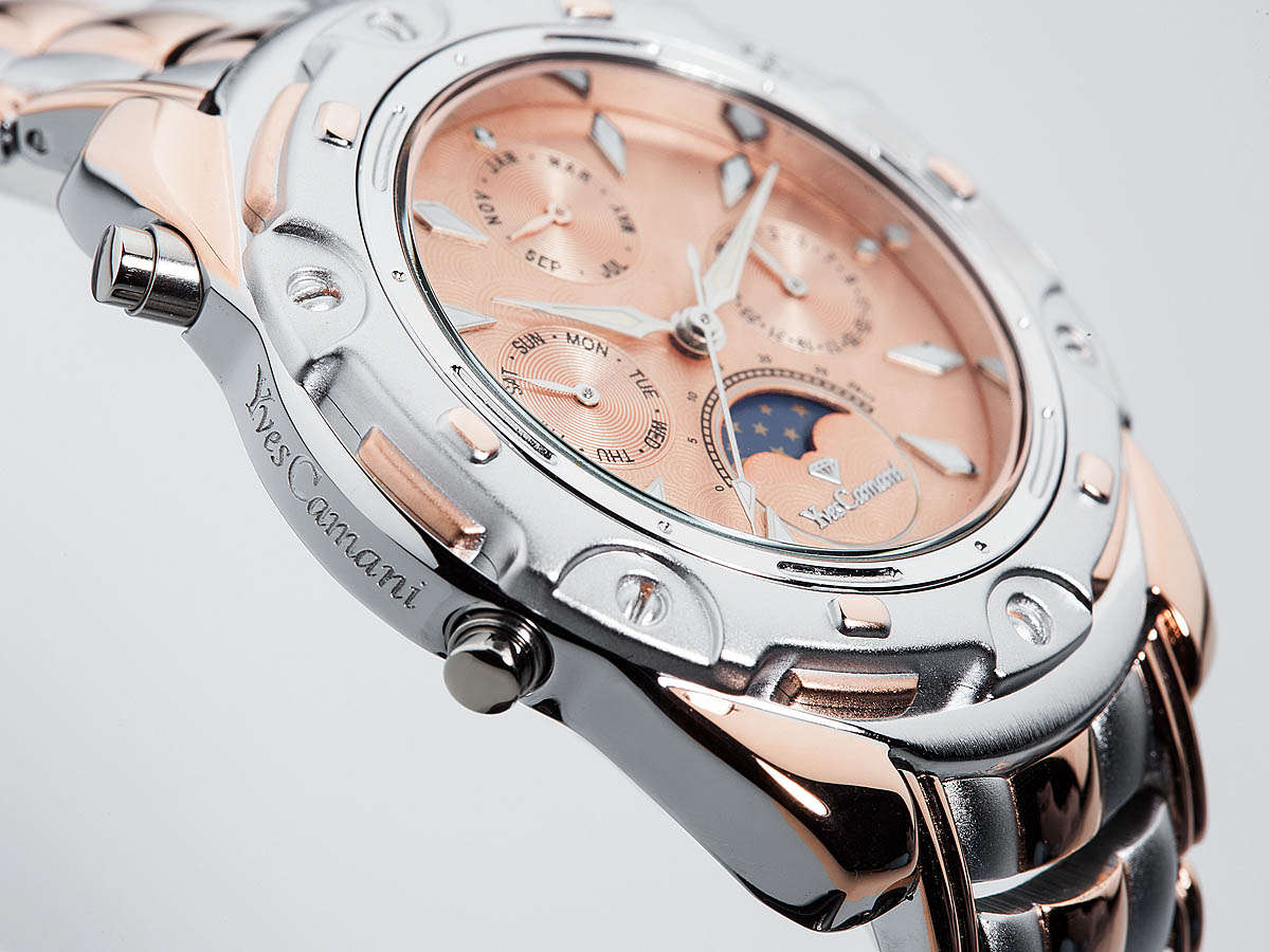 YVES CAMANI Lady PLATO MOONPHASE ROSE GOLD PL. SWISS CHRONOGRAPH WATCH with Gold Jewel Tin