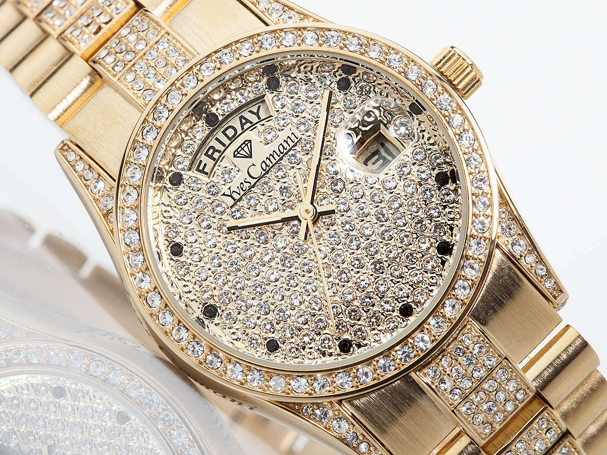 YVES CAMANI Lady TIBERIUS GOLD STARS Crystal Gold Pl. Watch *HIGH CLASS LUXURY*