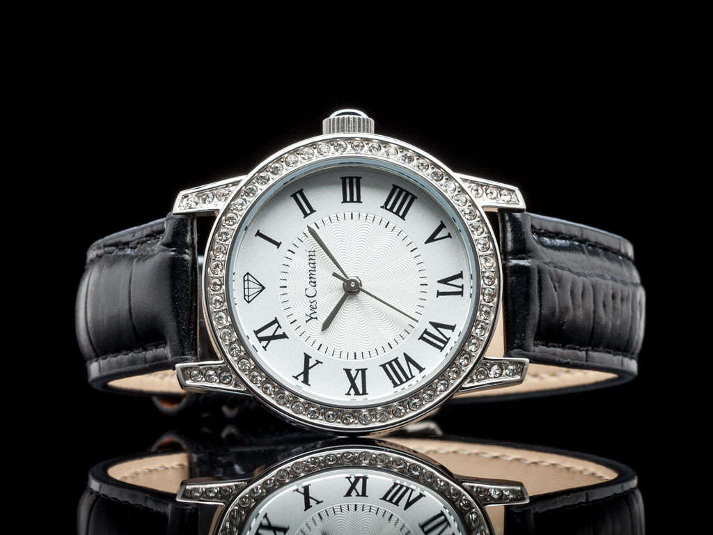 YVES CAMANI Lady PELISSANE Crystal Leather Watch *HIGH CLASS LUXURY* New in Gold Tin