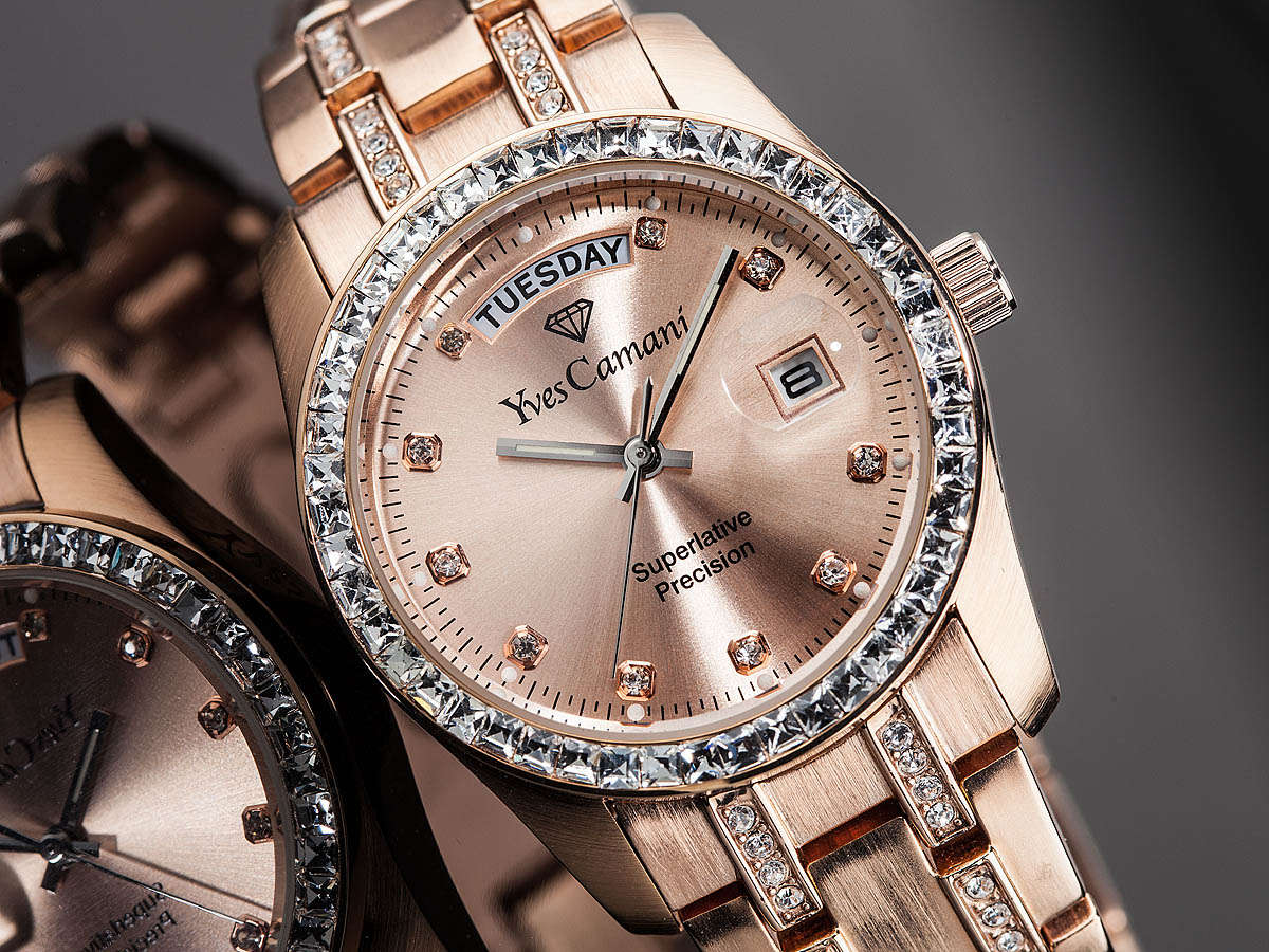 brand new!! YVES CAMANI Lady AURON Crystal Rose Gold Pl. Watch *HIGH CLASS LUXURY*