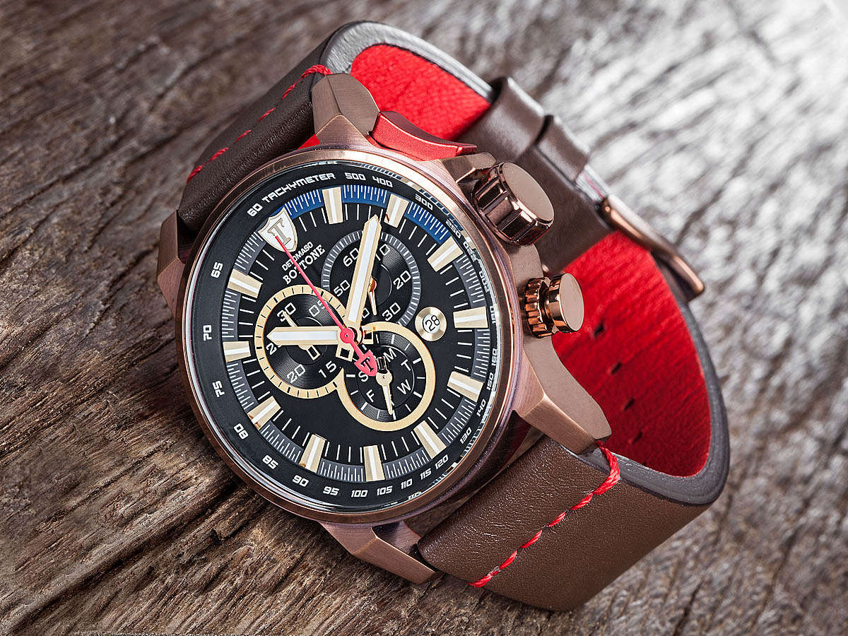 DETOMASO® Men's Bottone Borwn Ionized Swiss Chronograph Watch  W. BOX, PAPERS, FULLY LOADED!!